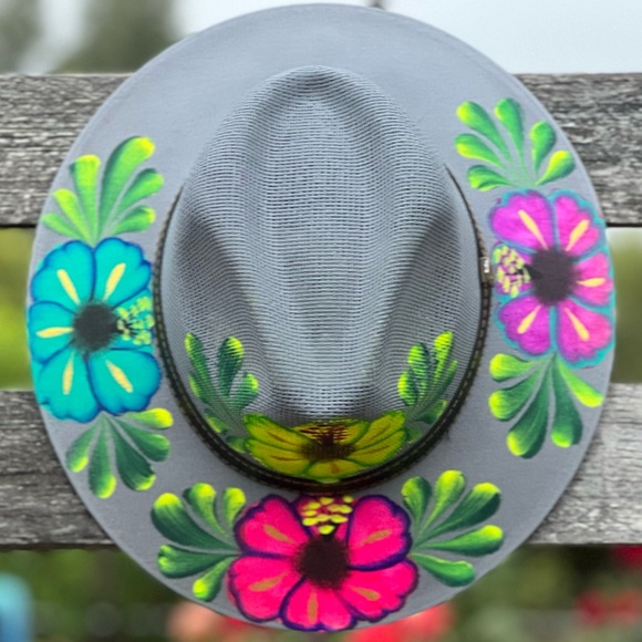 Accessories - MEXICAN Artisan hand painted Panama fedora sun hat|med/sm